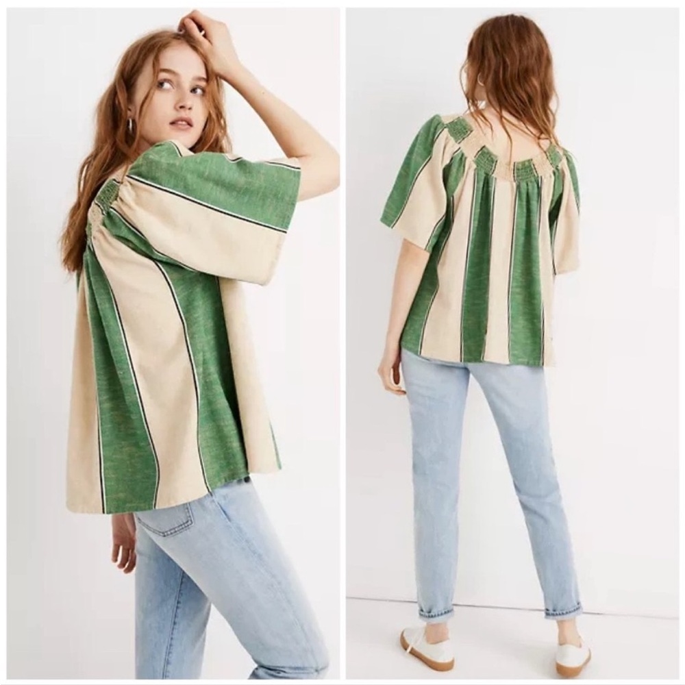 Ace & Jig Green and Cream Striped Peasant Blouse